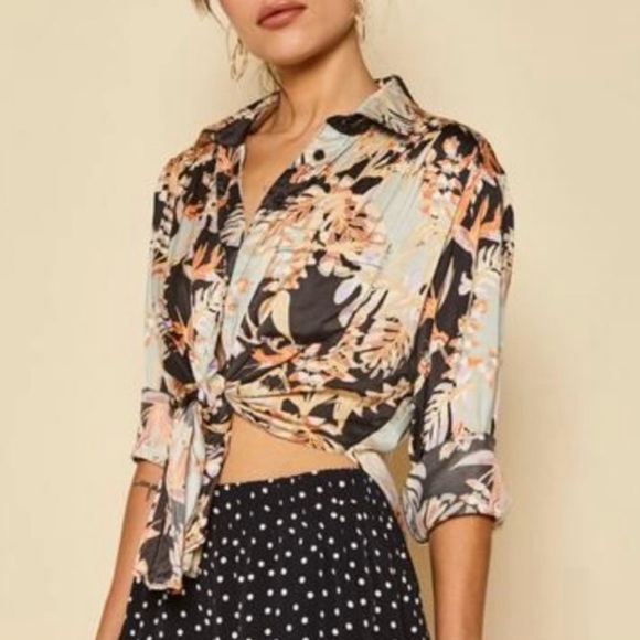 Free People Tops - Free People Under The Palms Black‎ Multicolored Shirt Long Sleeve